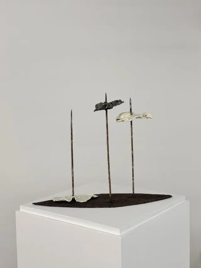 Atravesar la memoria. Porcelana sobre varillas de hierro y base de acero corten