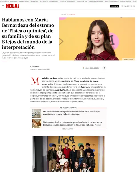 Página de ¡HOLA!: Hablamos con María Bernardeau del estreno de Física o química, de su familia y de su plan B lejos del mundo de la interpretación