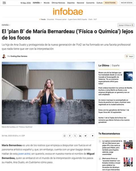 Página de Infobae: El plan B de María Bernardeau lejos de los focos