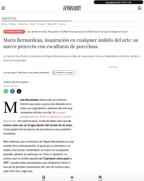 Página de Woman: María Bernardeau, inspiración en cualquier ámbito del arte: su nuevo proyecto con esculturas de porcelana